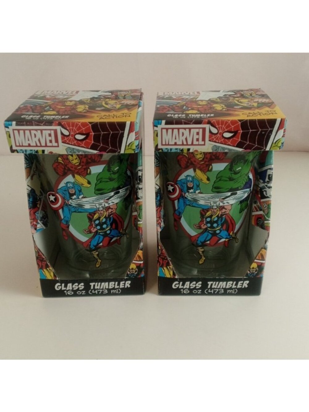 Lot Of 2 NIB Marvel Avengers 16oz Pint Glass Tumbler Hulk Thor